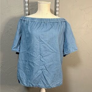 Michael Kors Light Blue Off-Shoulder Blouse